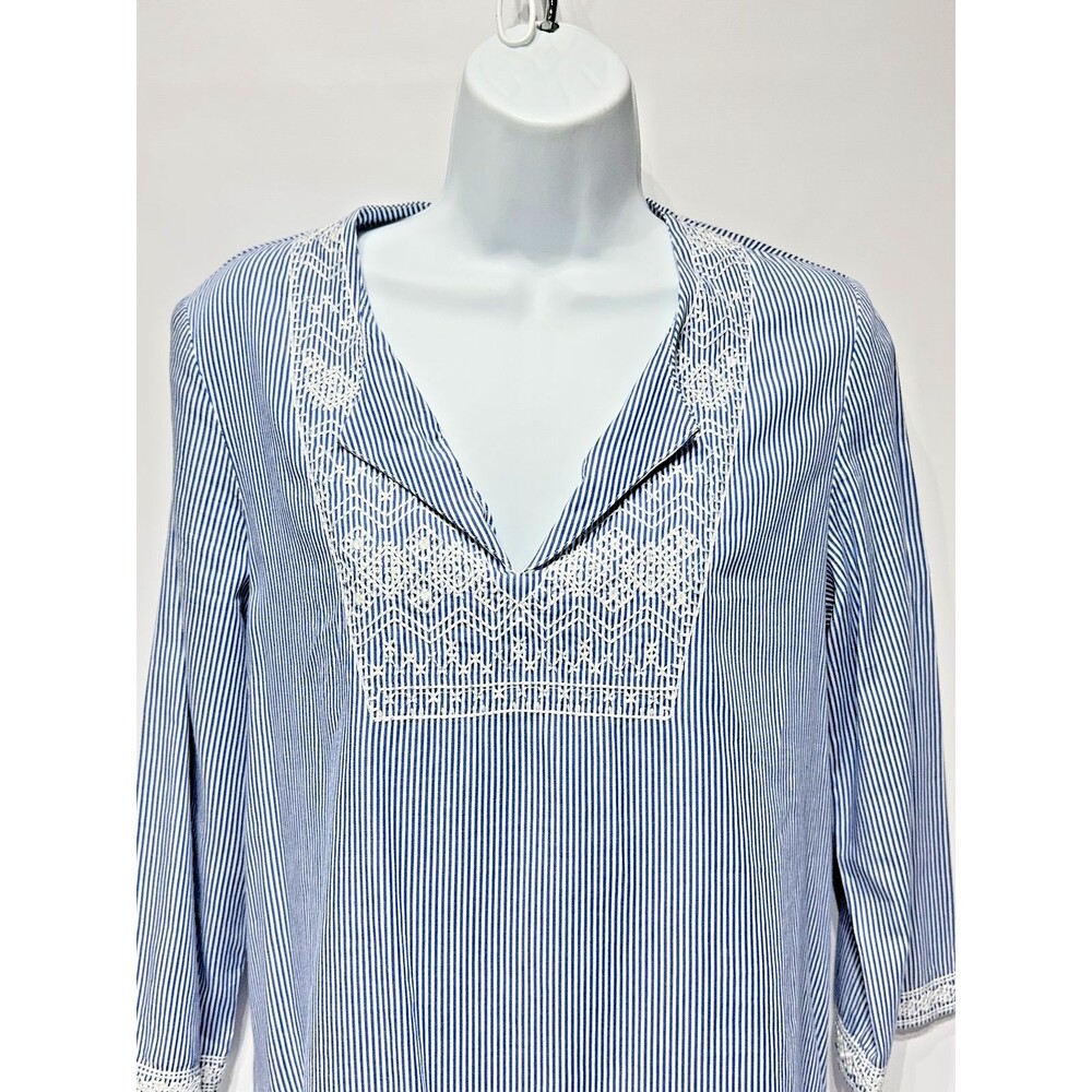 J. McLaughlin Blue Striped Lace Trim Blouse Tunic 3/4 Sleeve Women's Size S (A1) - Picture 2 of 16